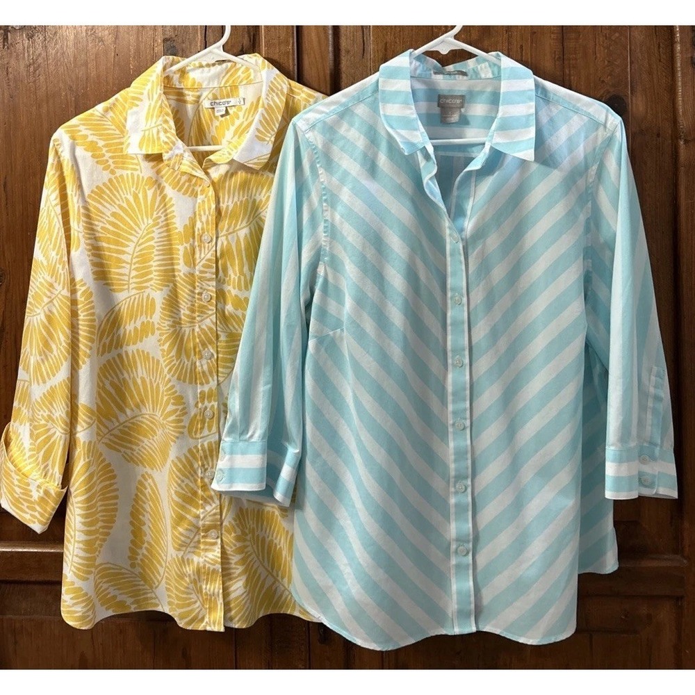 Women's Chicos L/S Button Front Shirt Blouse Sz 16 (3)‎ Lot Of 2 EC